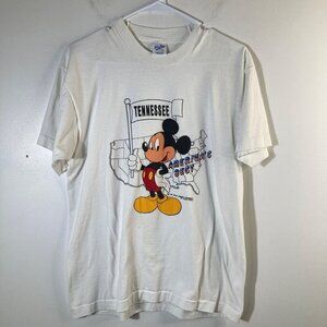 Womens Vintage Velva Sheen Mickey‎ Mouse Tennessee Tee Shirt White L